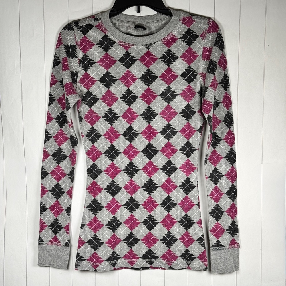 Vanity Gray/Purple Argyle Waffle Knit Top Y2K‎ Tennis Prep Schoolgirl Juniors M